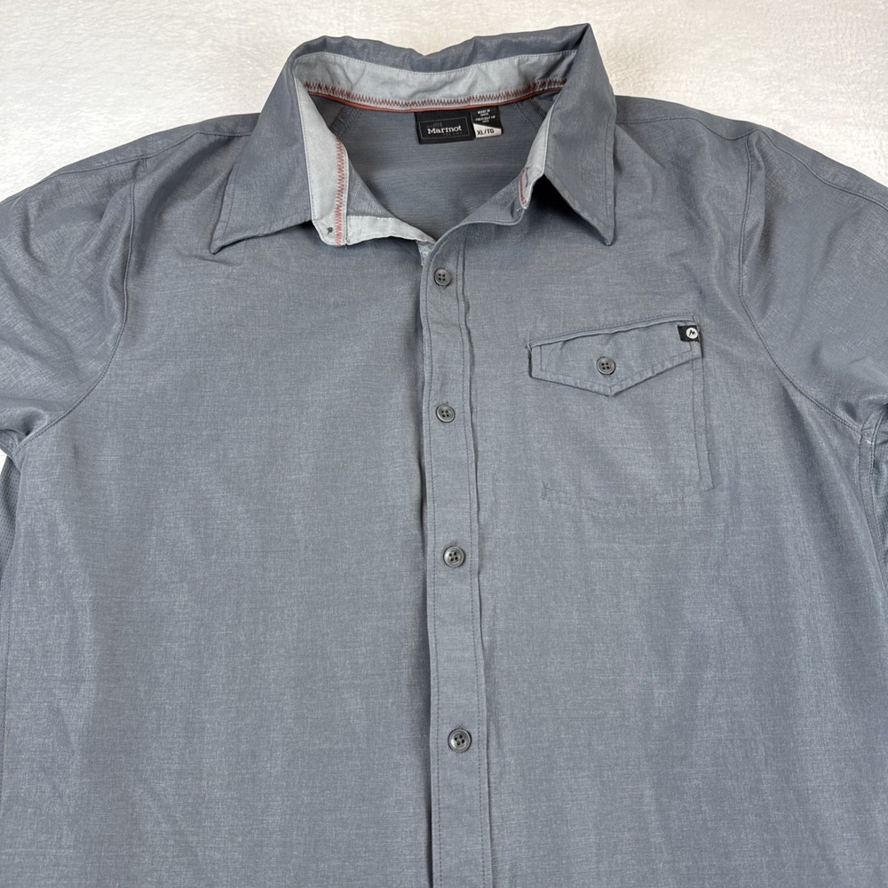 Marmot Mens XL Short Sleeve Button Up Shirt Gray Lightweight Outdoor Hiking